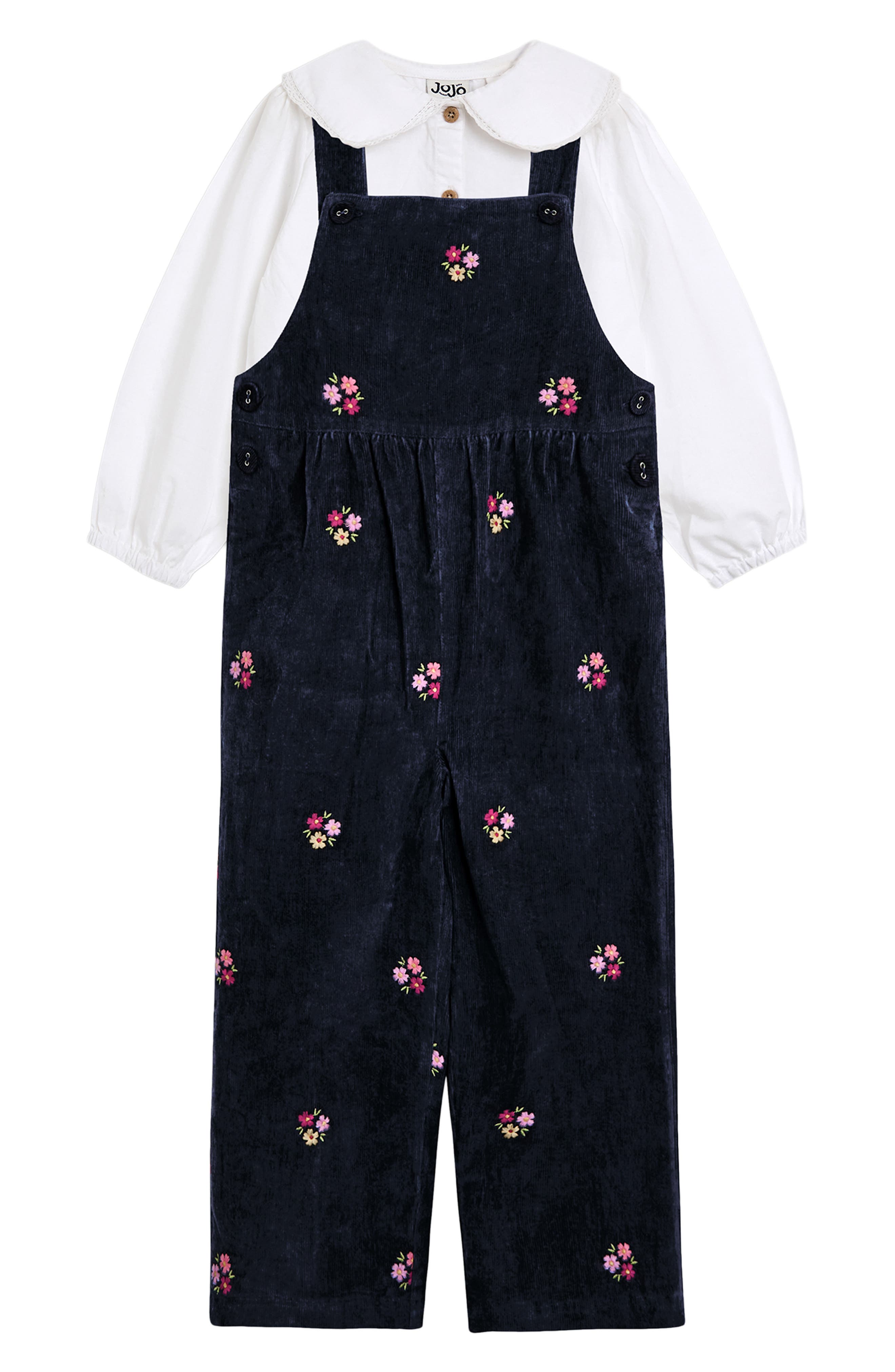 Kids' Embroidered Corduroy Overalls & Shirt Set