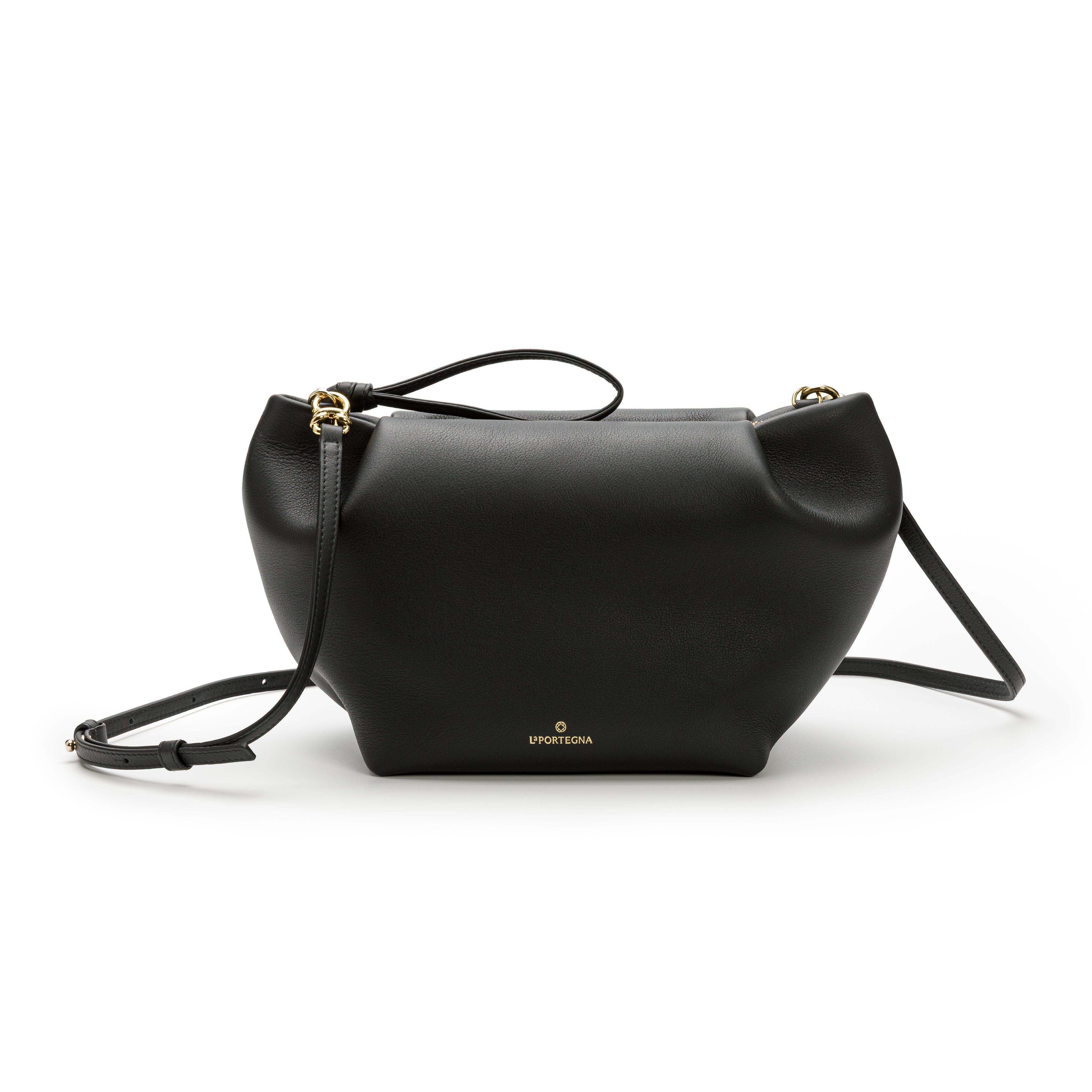 LA PORTEGNA Marta Leather Clutch Bag With Shoulder Strap, Main, color, Black