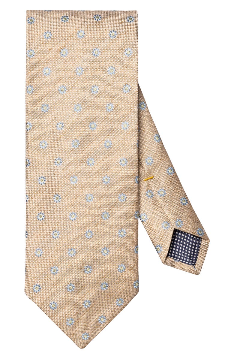 Eton Beige Floral Linen & Silk Tie, Main, color, Light Beige