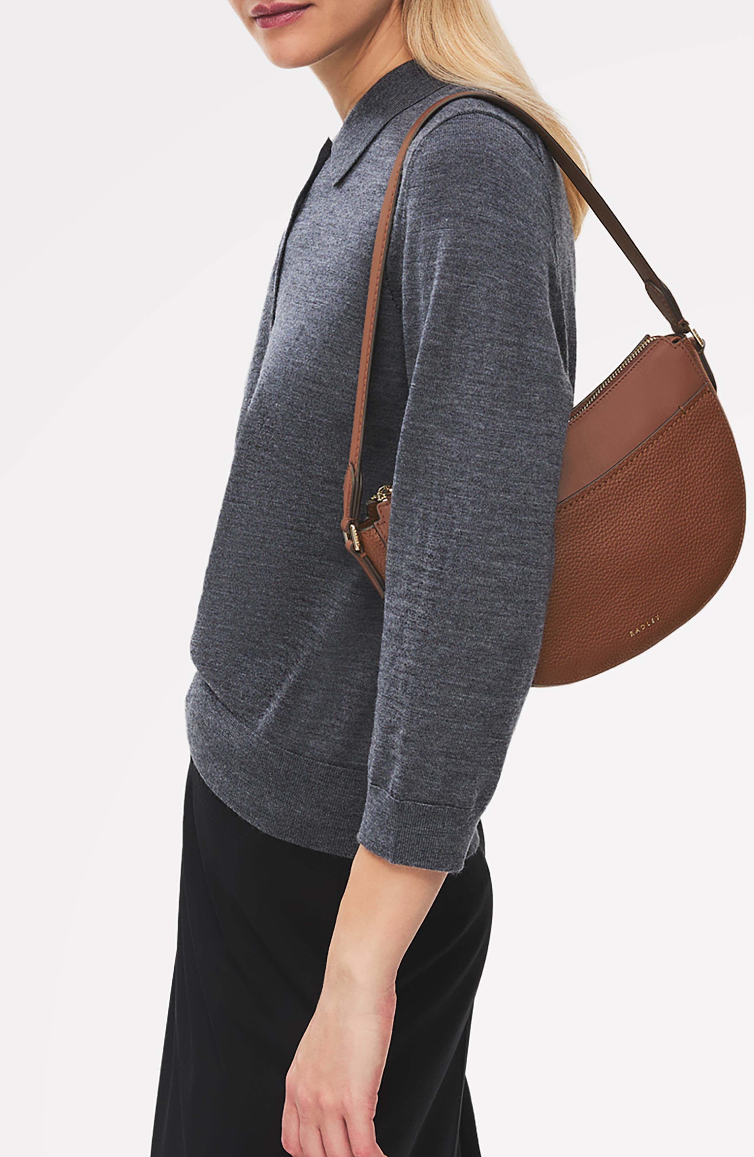 Portland Way Small Zip Top Leather Shoulder Bag, Alternate, color, CHERRYWOOD