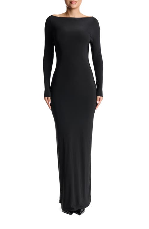 Hourglass Mesh Back Long Sleeve Maxi Dress