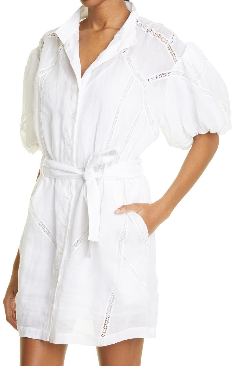 FRAME Inset Lace Puff Sleeve Minidress, Alternate, color, Blanc