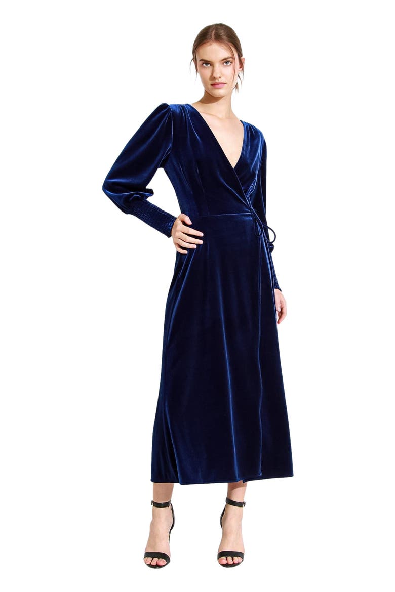 Current Mood Velvet Wrap Dress, Alternate, color, Royal Blue