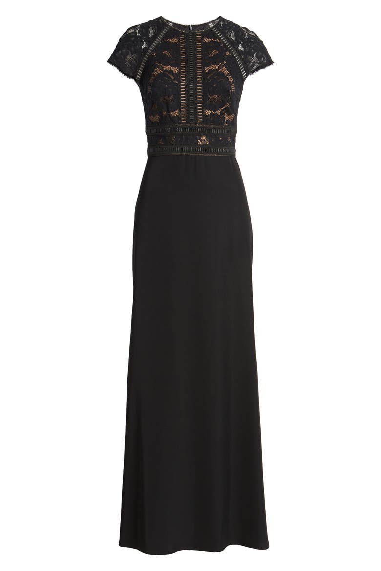 Lace & Crepe A-Line Gown, Alternate, color, BLACK/ NUDE