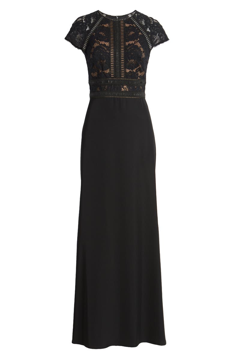 Tadashi Shoji Lace 
Crepe A-Line Gown, Alternate, color, Black/ Nude