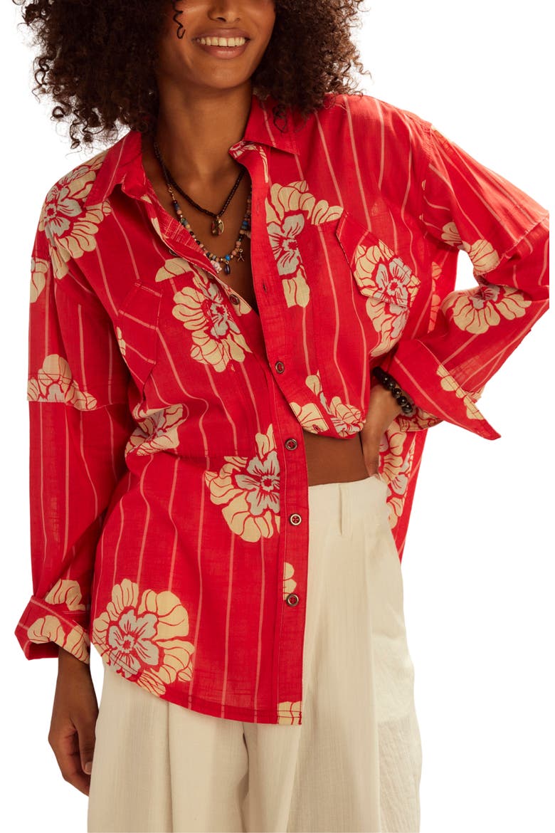 Hidden Flower Button-Up Shirt, Main, color, CHERRY COMBO