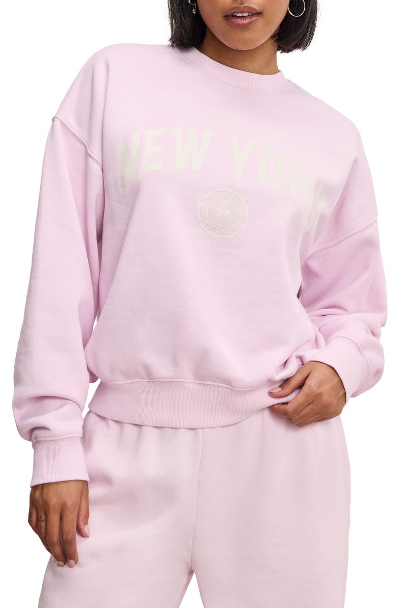 Good American Brushed Fleece Graphic Sweatshirt, Main, color, Washed Cotton Candy Pink001