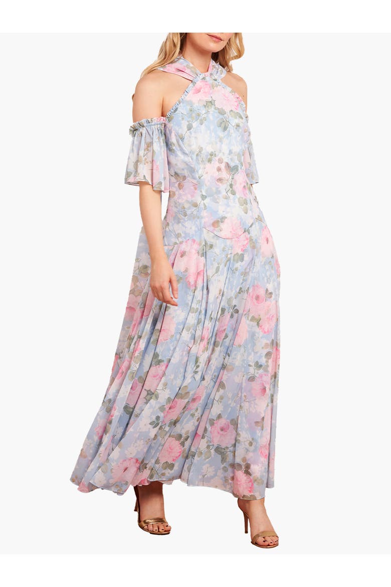Camille's Garden Halter Neck Ankle Gown, Main, color, Skylight
