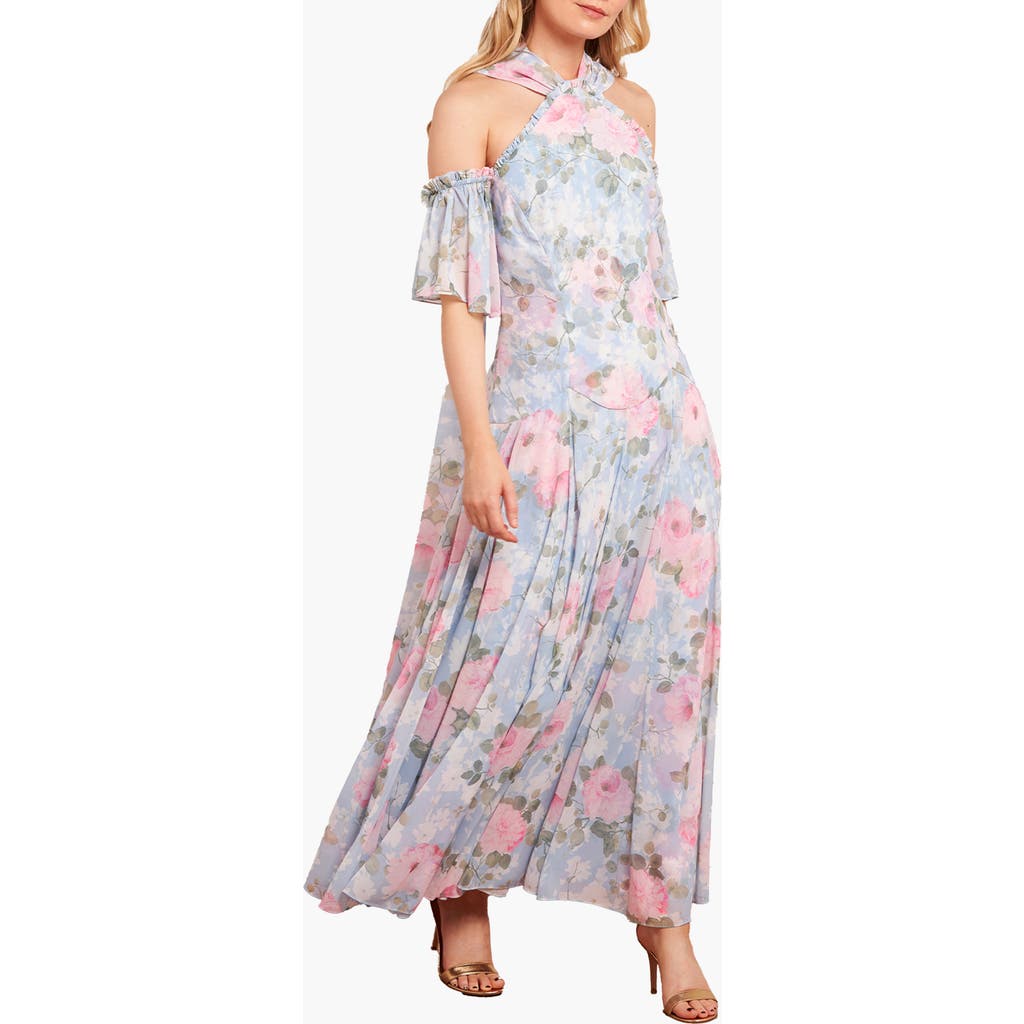 Needle & Thread Camille's Garden Halter Neck Ankle Gown In Blue