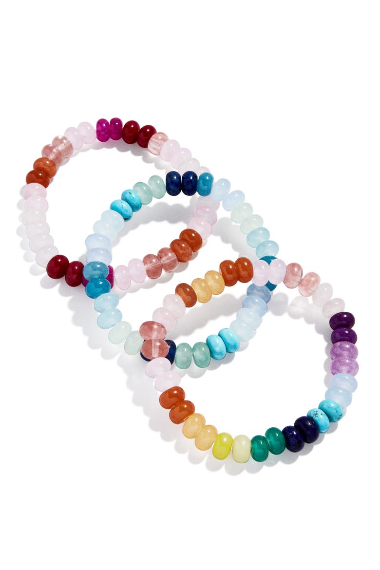 Set of 3 Semiprecious Beaded Bracelets, Main, color, MULTI