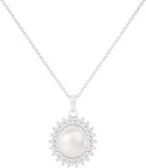 SPLENDID PEARLS 7-8mm Cultured Pearl & CZ Halo Pendant Necklace