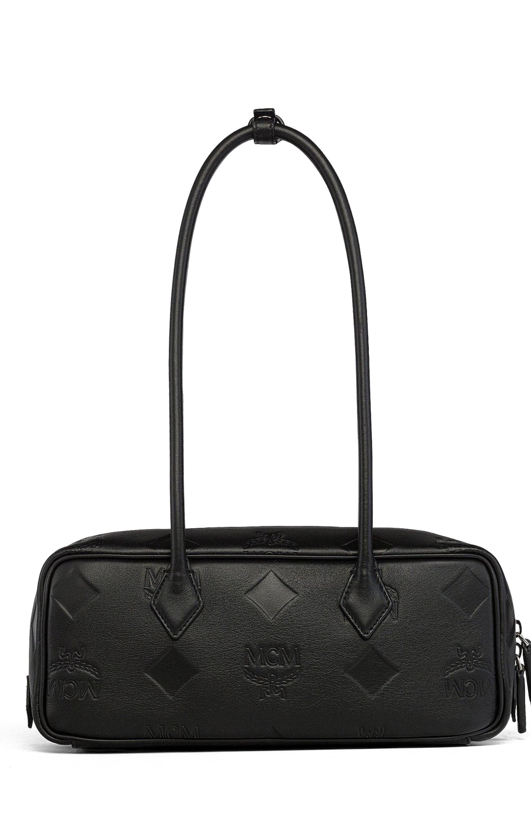 MCM Small Aren East West Shoulder Bag in Maxi Monogram Leather, Alternate, color, Black