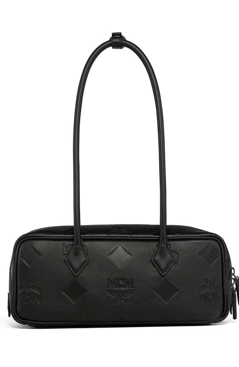 MCM Small Aren East West Shoulder Bag in Maxi Monogram Leather, Alternate, color, Black