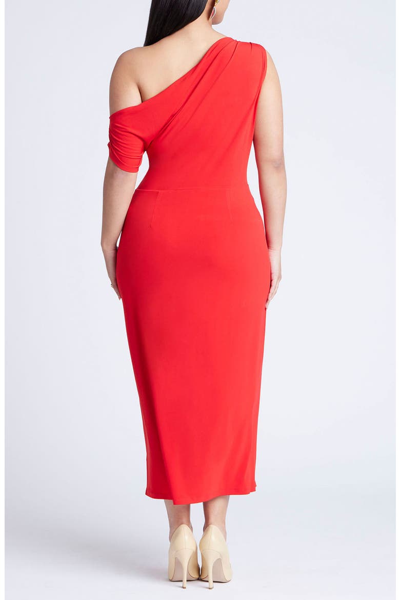 Off The Shoulder Tie Front Midi Dress, Alternate, color, BRIGHT RED