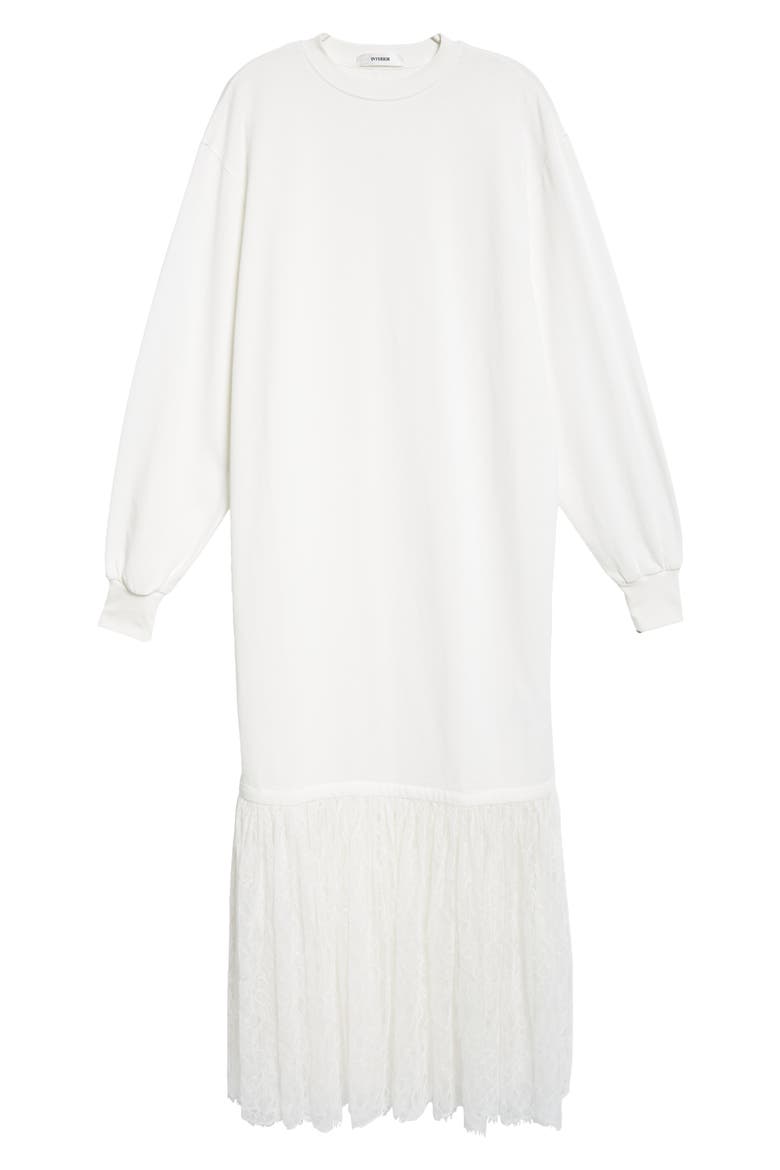 The Bobby Long Sleeve Lace Drop Waist T-Shirt Dress, Alternate, color, WHITE