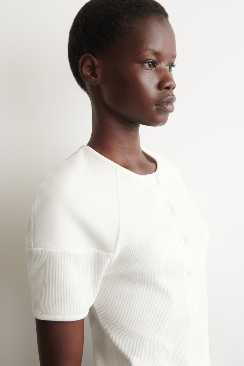 Rounded Ribbed Jersey Henley Top, Alternate, color, WHITE