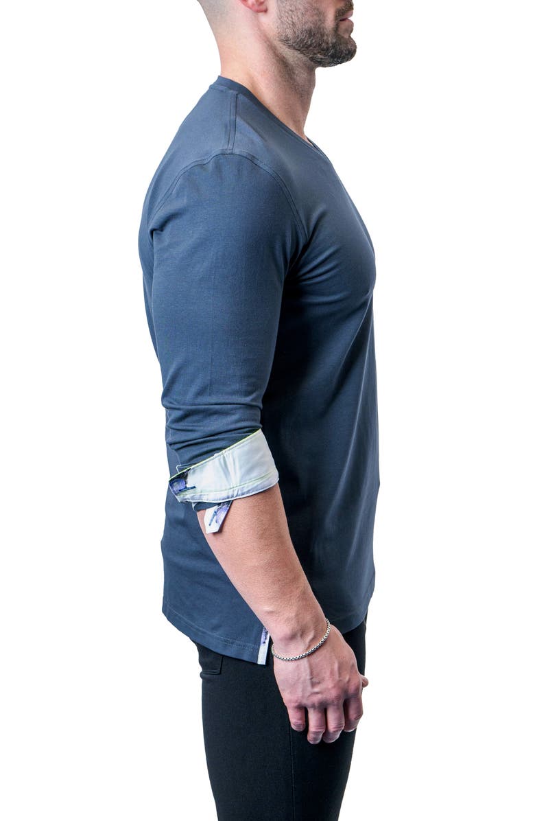 Maceoo Edison Neoncuff Blue V-Neck Long Sleeve T-Shirt, Alternate, color, Blue