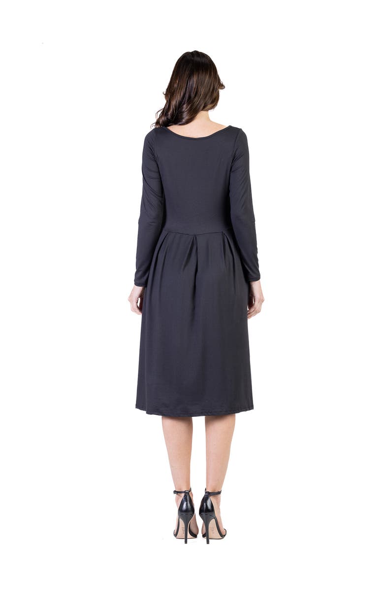 24seven Comfort Apparel Petite Midi Fit N Flare Pocket Dress, Alternate, color, Black