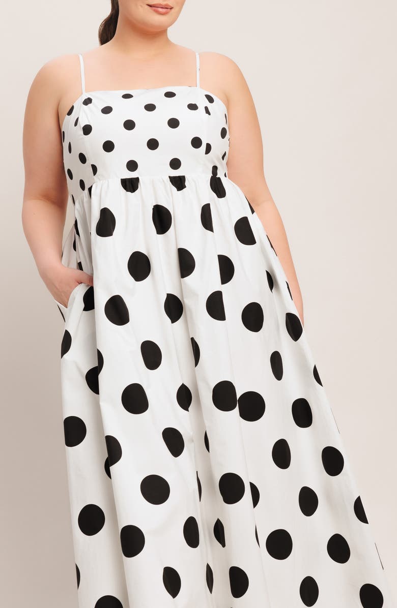 FLYING TOMATO Polka Dot Empire Waist Cotton Maxi Dress, Alternate, color, White/ Black
