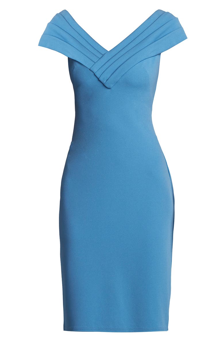 Tadashi Shoji Pleated Cap Sleeve Crepe Sheath Dress, Alternate, color, Cadet Blue