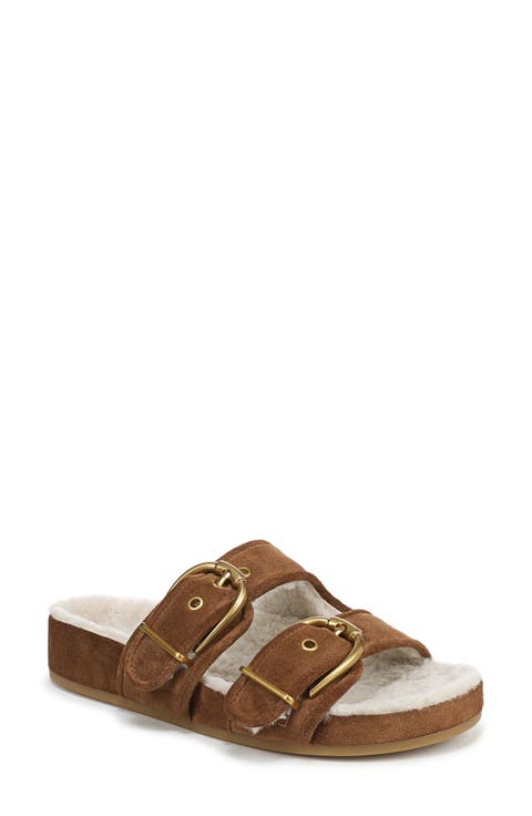 Prue Genuine Shearling Lined Two Strap Sandal (Women)