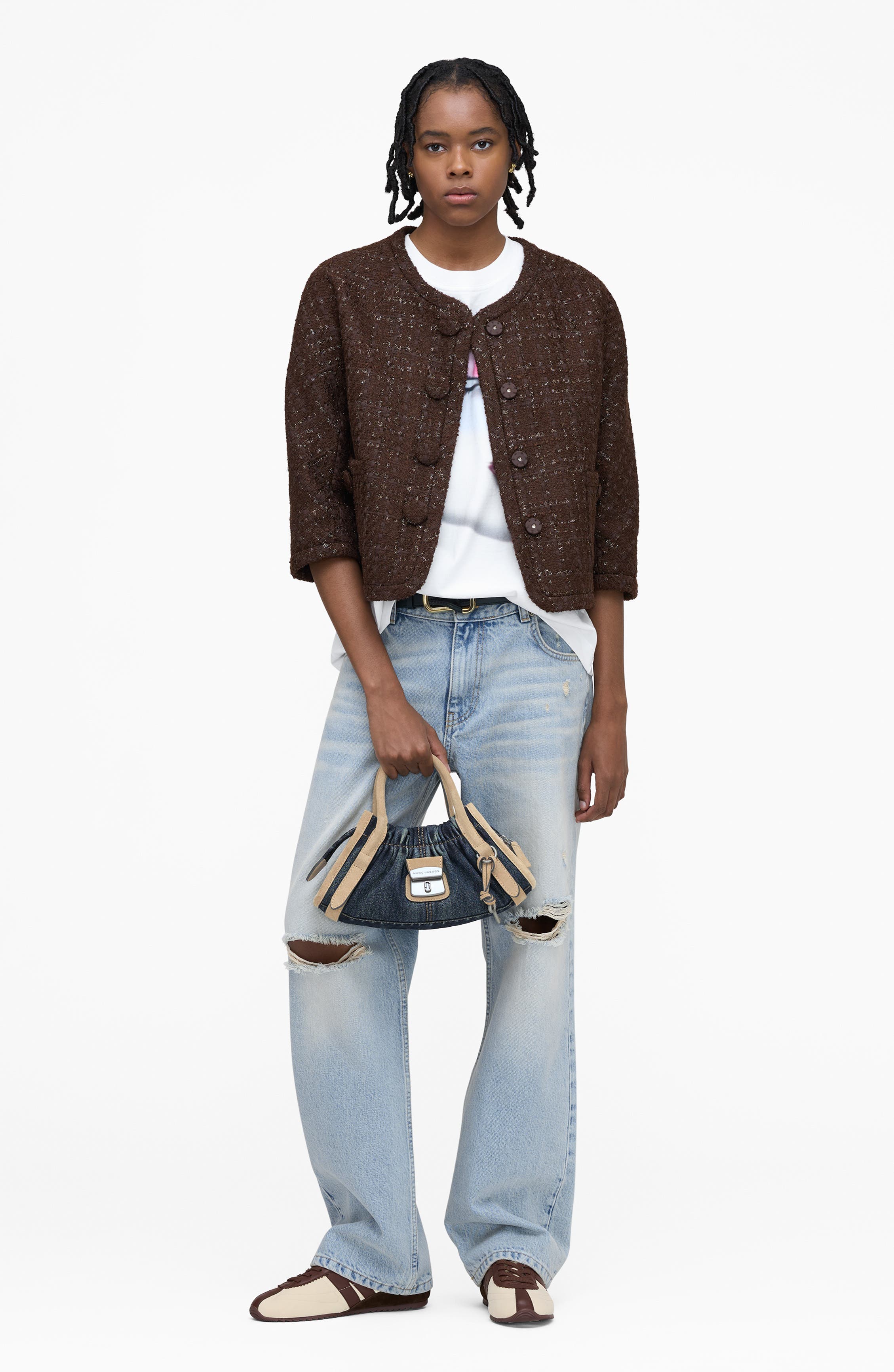 Marc Jacobs The Small Cristina Denim Suede Satchel, Alternate, color, Dark Wash Indigo