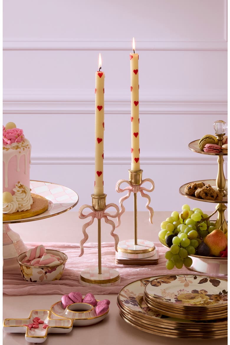 Set of 2 Red Heart Taper Dinner Candles, Alternate, color, HEARTS