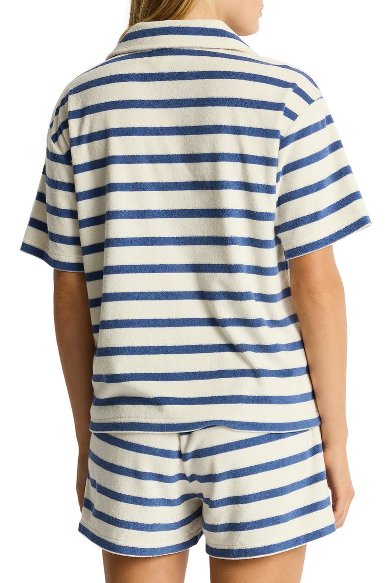 Ahoy Stripe Cotton Blend French Terry Cover-Up Polo Shirt, Alternate, color, DENIM BLUE