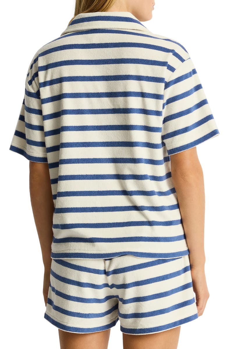 Sea Level Ahoy Stripe Cotton Blend French Terry Cover-Up Polo Shirt, Alternate, color, Denim Blue
