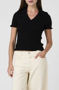 French Connection Ruffle Trim Ribbed Polo Sweater