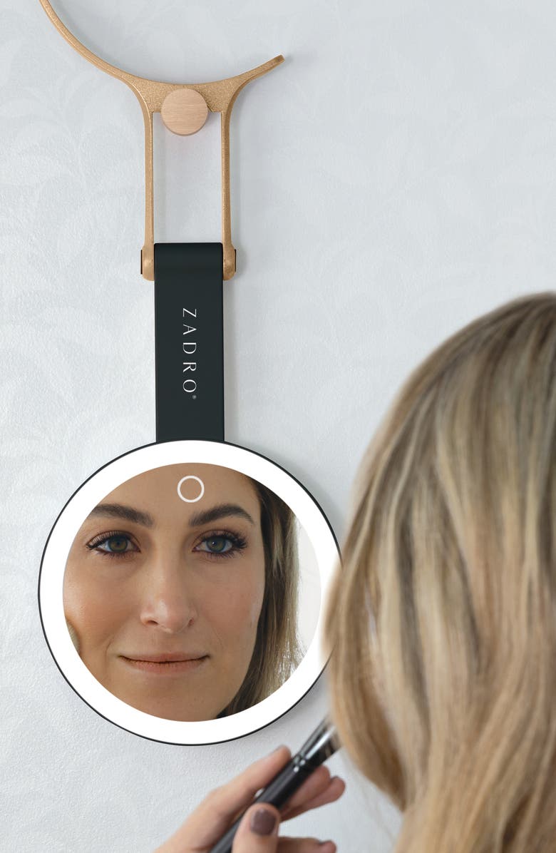 Zadro Multi-Position Lighted Travel Hand Mirror with 10X/1X Magnification, Alternate, color, Black/Gold
