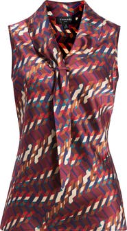 Tahari ASL Sailor Tie Neck Sleeveless Top