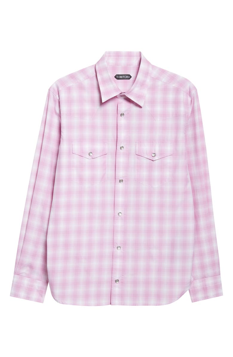 TOM FORD Slim Fit Check Western Shirt, Alternate, color, White/ Pink