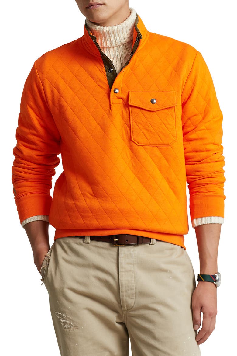 Quilted Double Knit Quarter Snap Pullover, Main, color, SAILING ORANGE MULTI