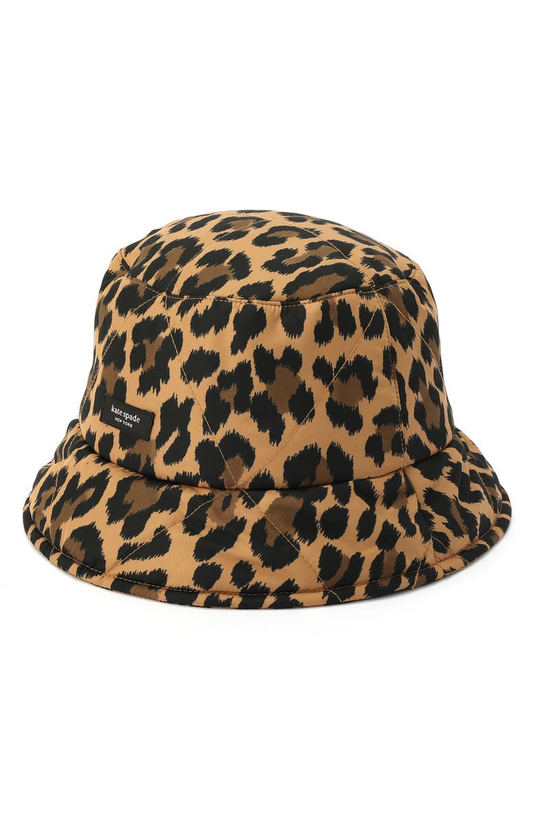 Kate Spade New York classic leopard quilted bucket hat, Alternate, color,