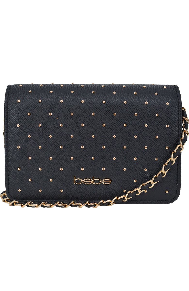 bebe Sagan Studded Crossbody Bag, Main, color, Black