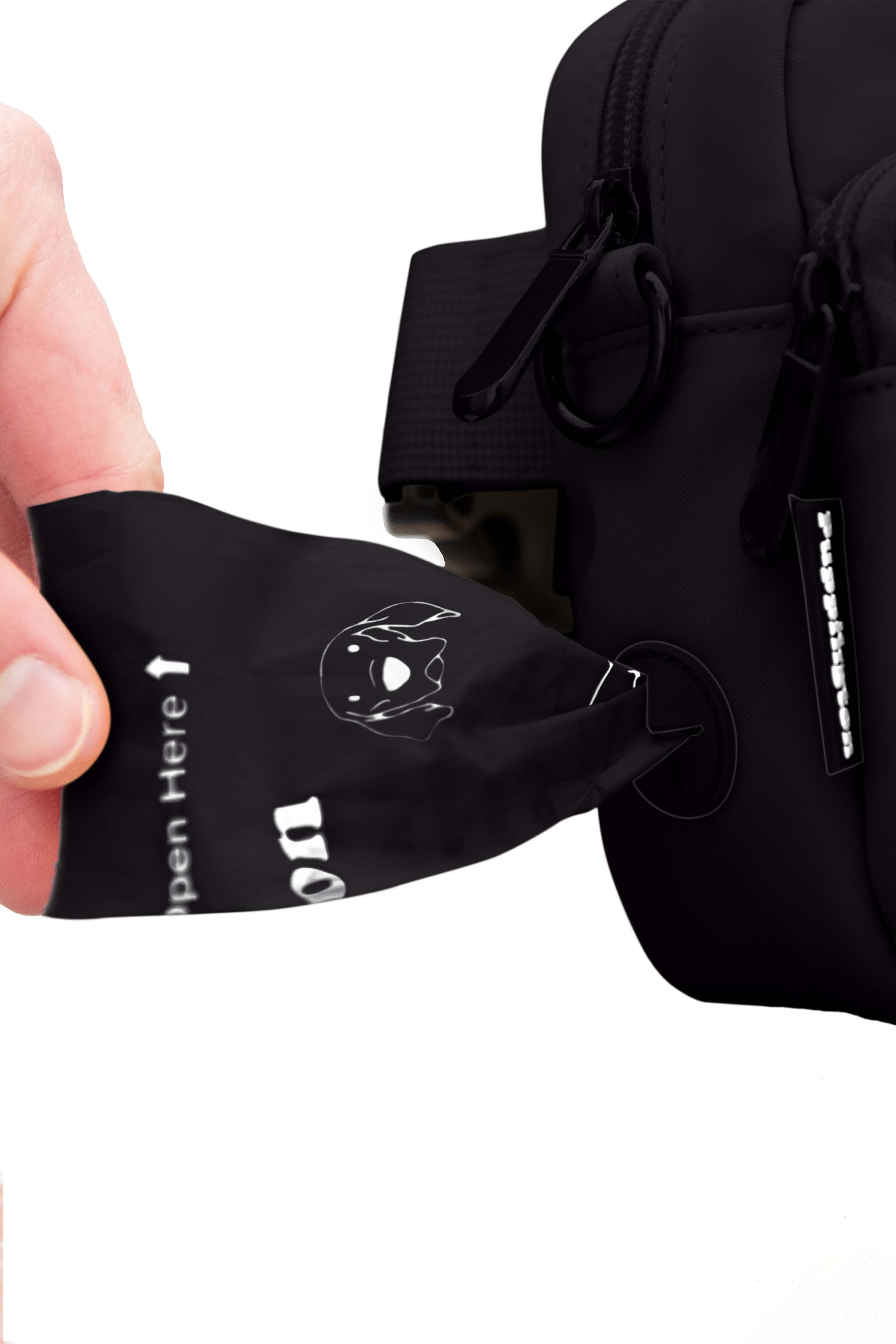 Puppington Walk Star Kit 3-in-1 Dog Walk Bag & Bowl plus Matching 90 Refill Dog Waste Bags, Alternate, color, Onyx Black