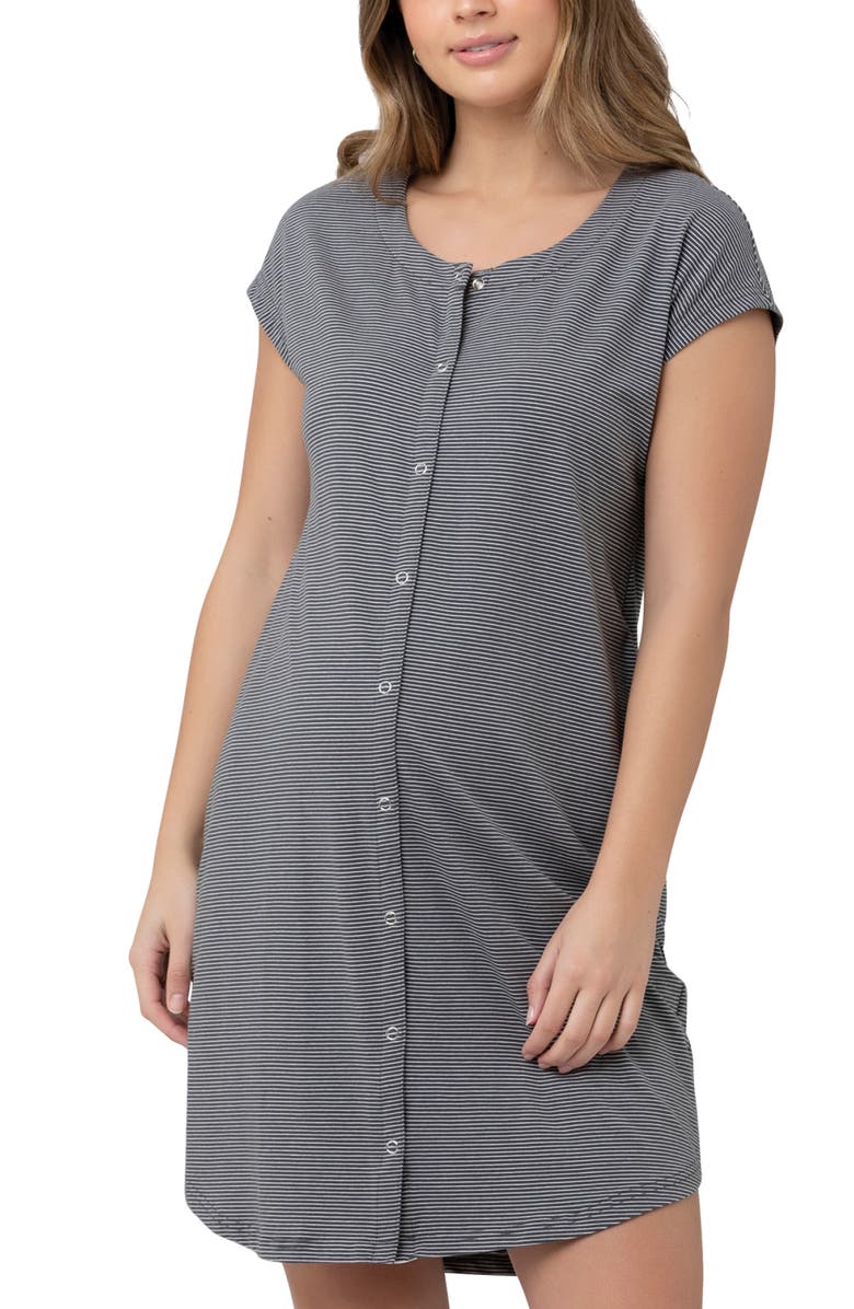 Ripe Maternity Blake Organic S/Slv Nightie, Main, color, Gunship / White
