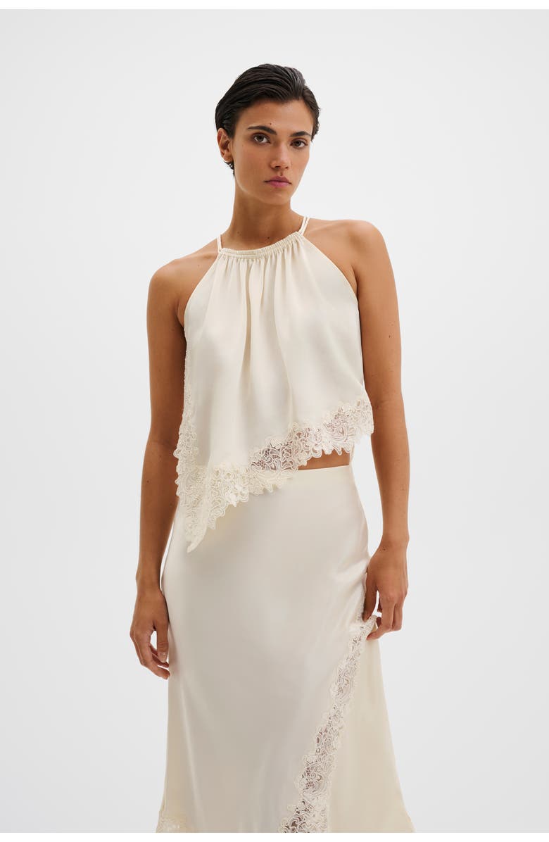 Malina Madina Asymmetric Lace Hem Top, Main, color, Pearl