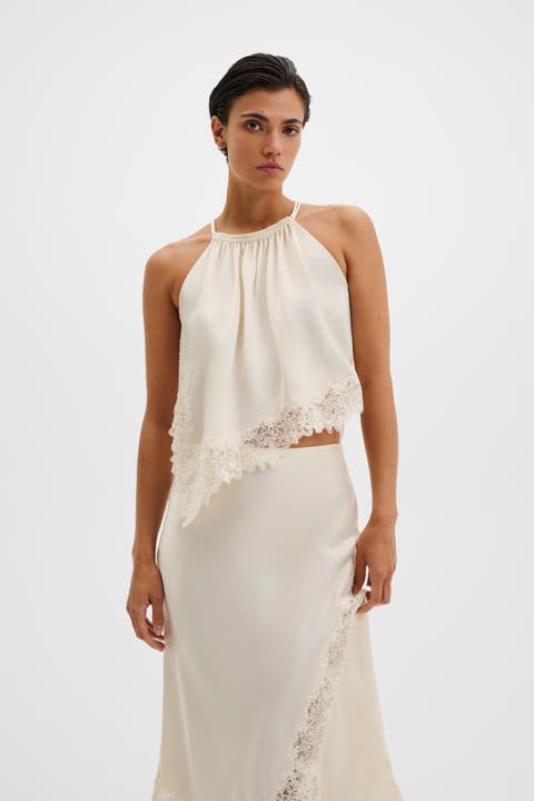 Madina Asymmetric Lace Hem Top