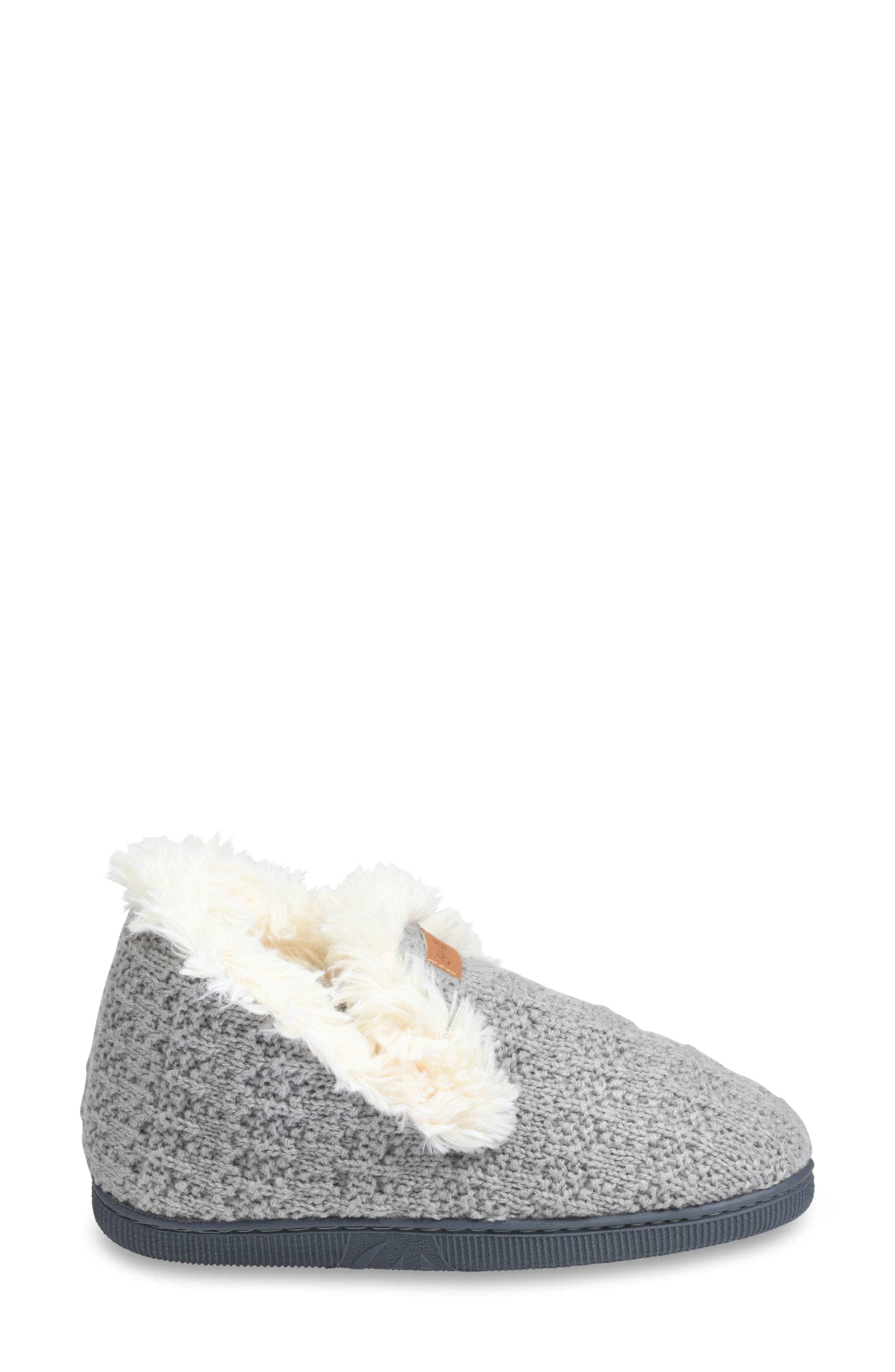 Knit & Faux Fur Slipper, Alternate, color, GREY