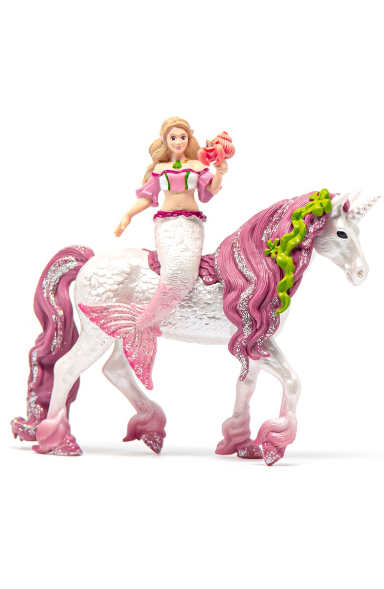 Schleich Bayala Mermaid Feya Riding Underwater Unicorn, 3 Piece Figurine Playset, Main, color, 