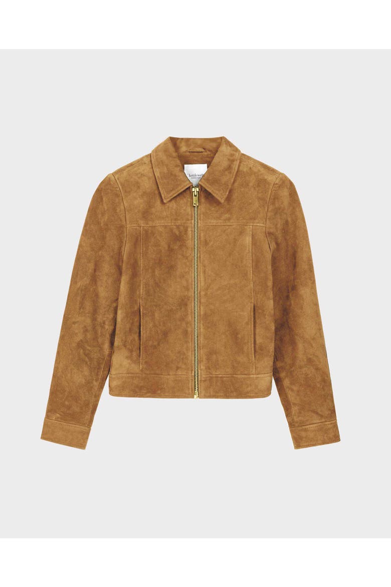Harper Suede Bomber Jacket, Alternate, color, Camel