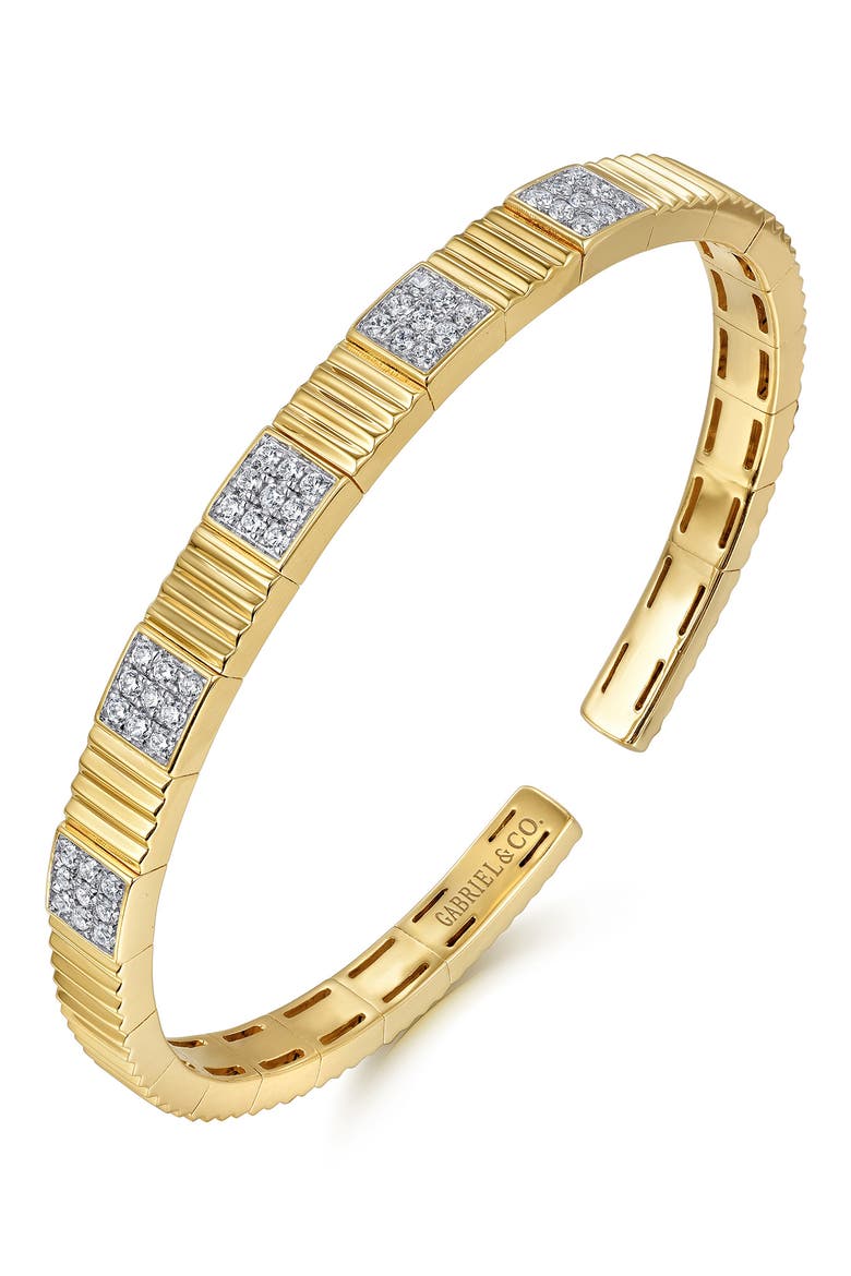Demure Diamond Cut Diamond & 14K Gold Bangle Bracelet, Alternate, color, 14K YELLOW GOLD