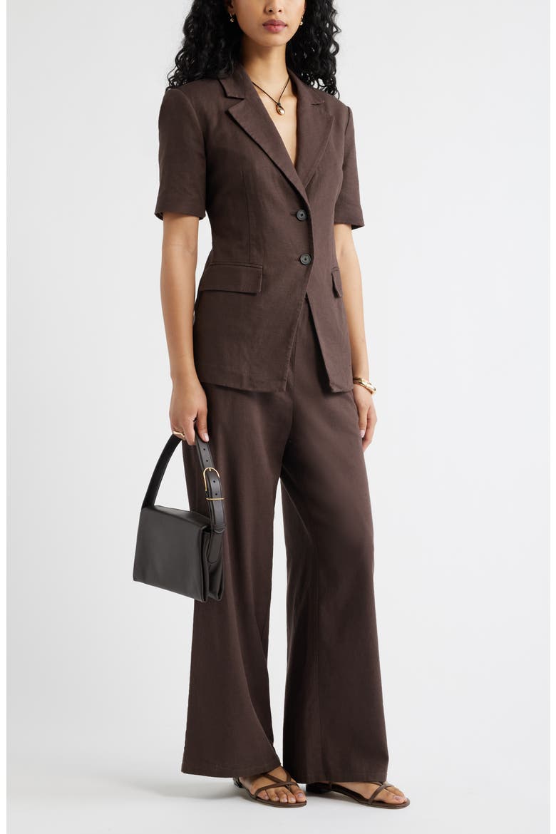 Short Sleeve Linen Blend Blazer, Alternate, color, BROWN SEAL