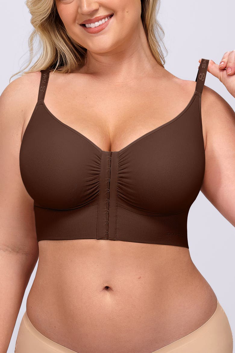 Back Smoothing Wireless Front Closure Bra, Alternate, color, Brown