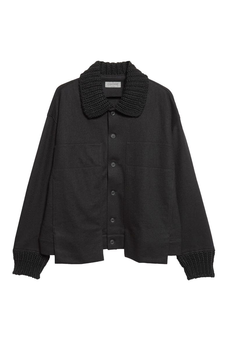 Rib Detail Cotton Blouson, Alternate, color, BLACK