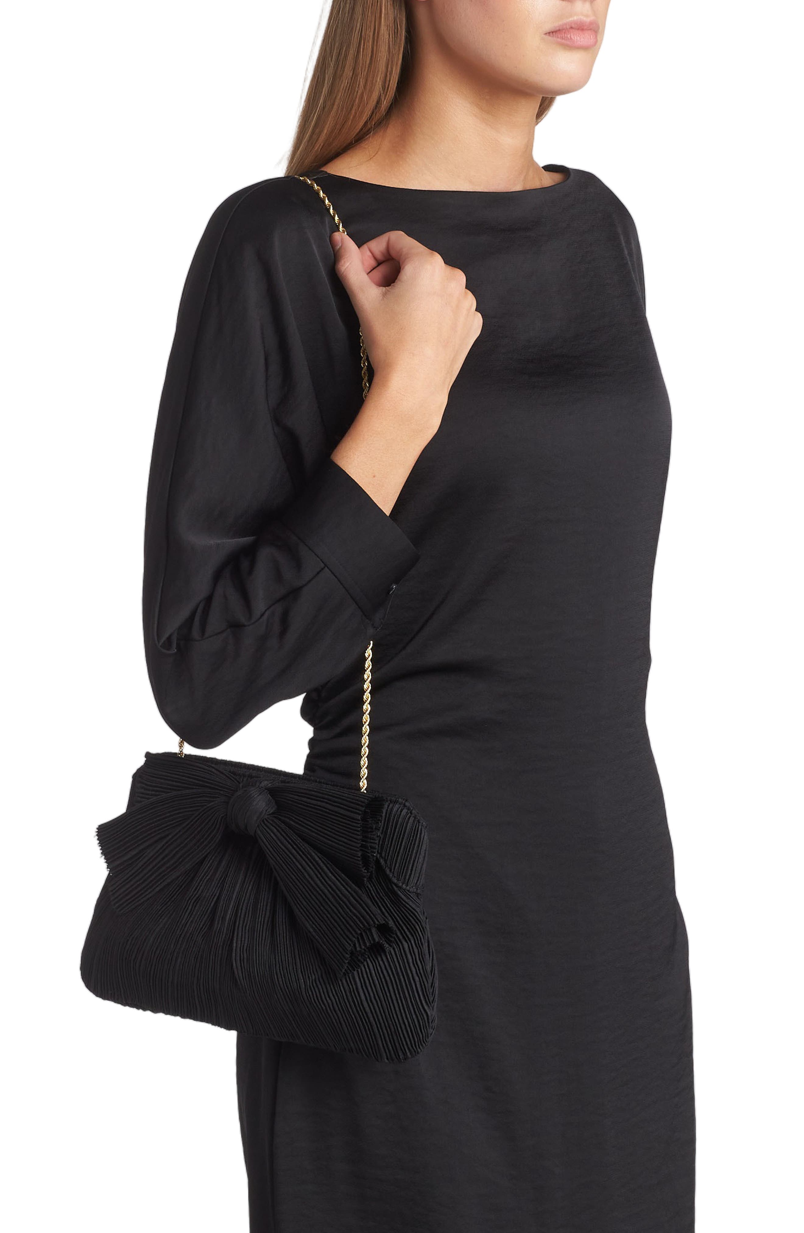Loeffler Randall Rayne Plissé Clutch, Alternate, color, Black