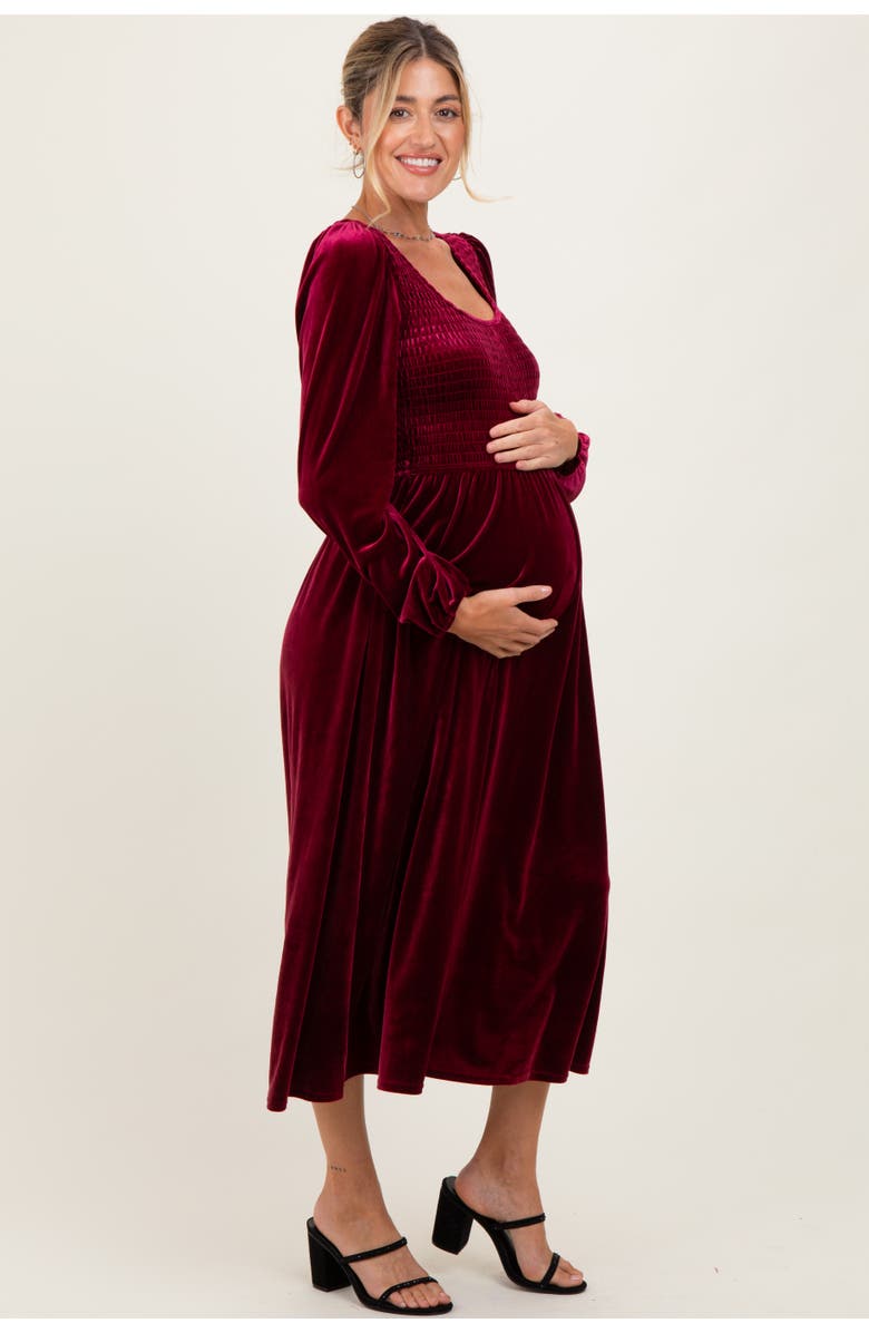 PinkBlush Velvet Smocked Long Sleeve Midi Dress, Alternate, color, 