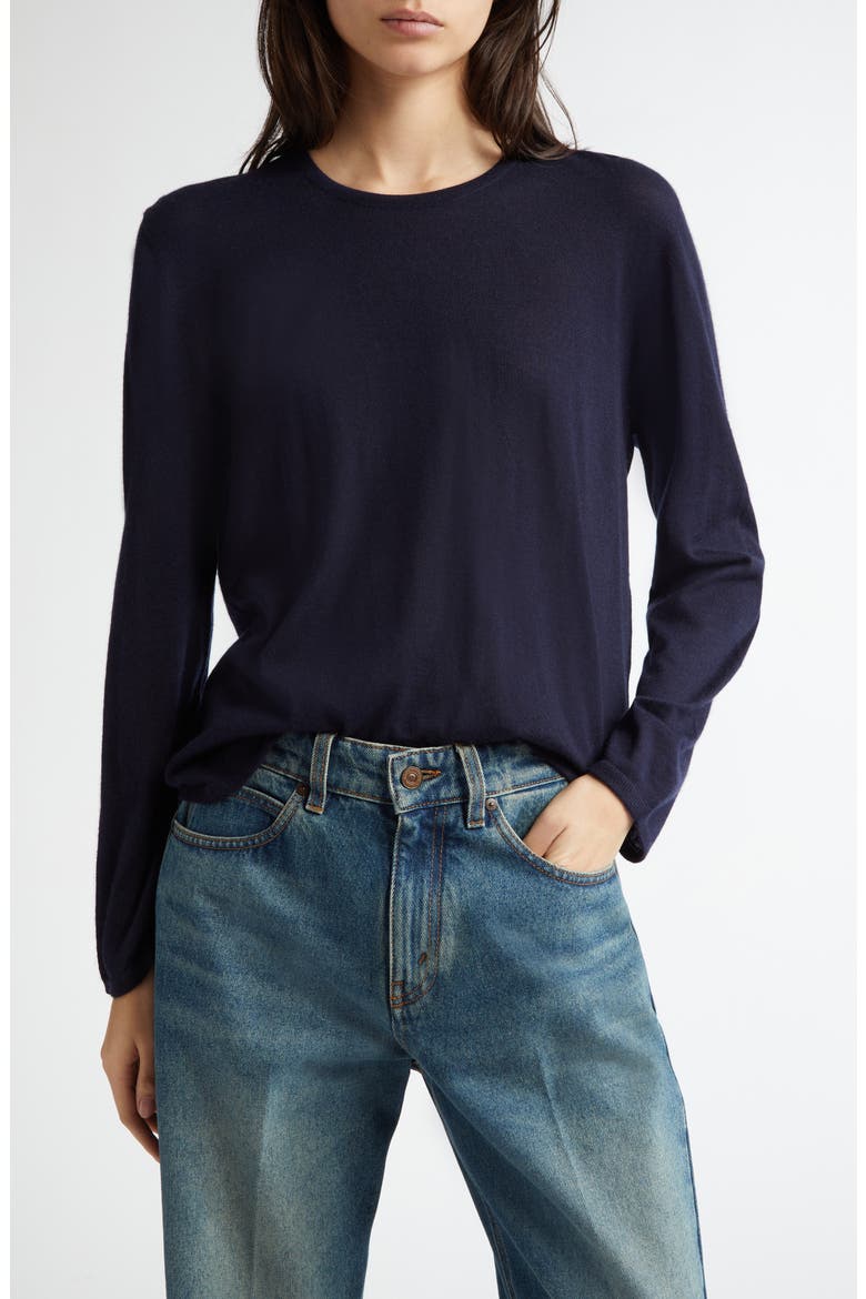 Superfine Cashmere & Silk Crewneck Sweater, Main, color, DARK NAVY